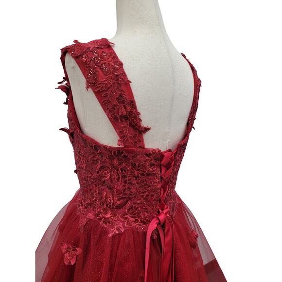 NWT Women's Crimson Red Short Butterfly Cocktail Dress with Tulle Corset back - Picture 9 of 13